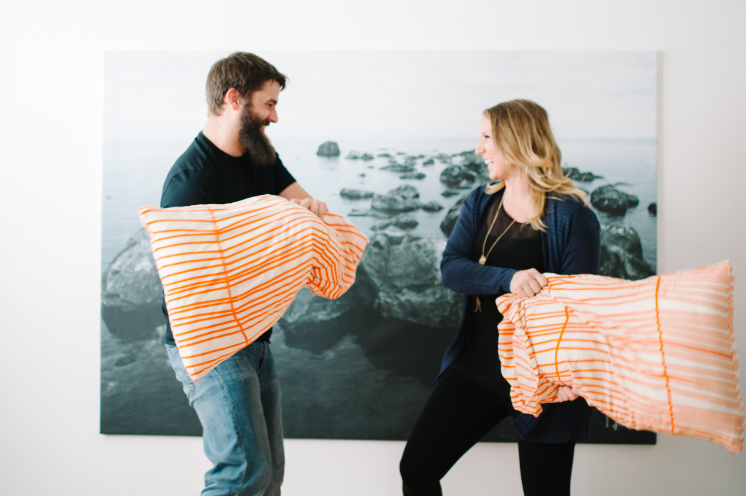 Pillow Fight Engagement Session Santa Monica California Featured in Theknot.com