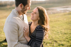 Engagement sunset session Lake McBride in Iowa on a spring day.